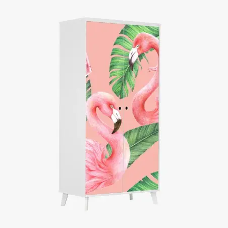 Sticker pour armoire motif flamants roses et feuilles tropicales – Wallnifity®