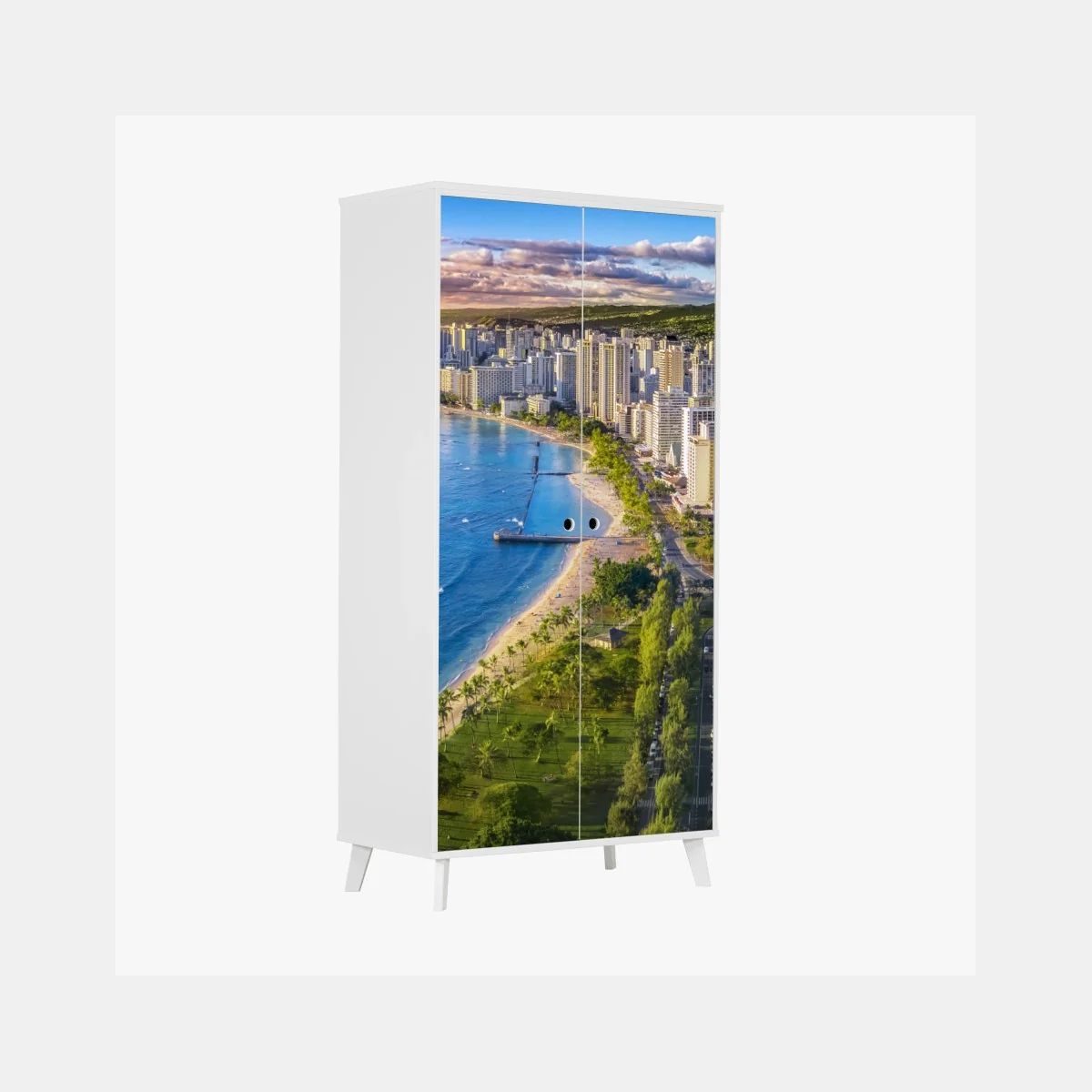 Sticker pour armoire paysage côtier urbain de Waikiki au coucher du soleil – Wallnifity® Sticker pour armoire paysage côtier urbain de Waikiki au coucher du soleil – Wallnifity®