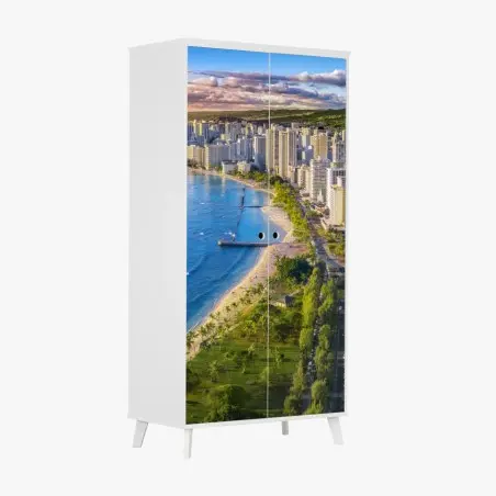 Sticker pour armoire paysage côtier urbain de Waikiki au coucher du soleil – Wallnifity®