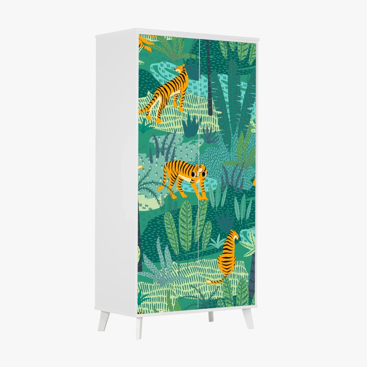 Sticker pour armoire scène de jungle aux tigres stylisés – Wallnifity® Sticker pour armoire scène de jungle aux tigres stylisés – Wallnifity®
