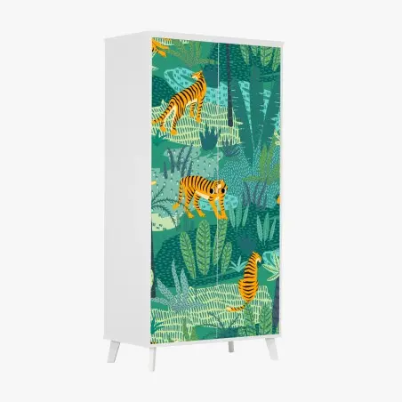 Sticker pour armoire scène de jungle aux tigres stylisés – Wallnifity®