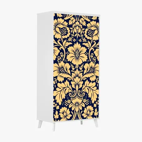 Sticker pour armoire motif floral damassé bleu marine et or – Wallnifity®