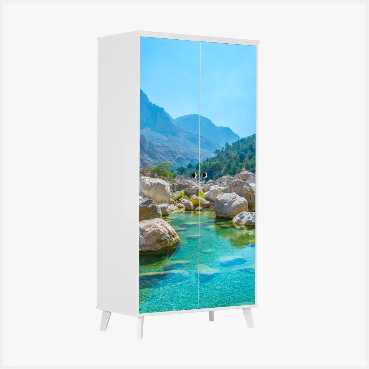 Sticker pour armoire oasis de montagne aux eaux turquoises – Wallnifity® Sticker pour armoire oasis de montagne aux eaux turquoises – Wallnifity®