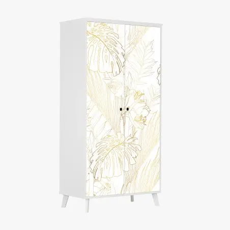 Sticker pour armoire motif botanique doré sur fond blanc – Wallnifity®