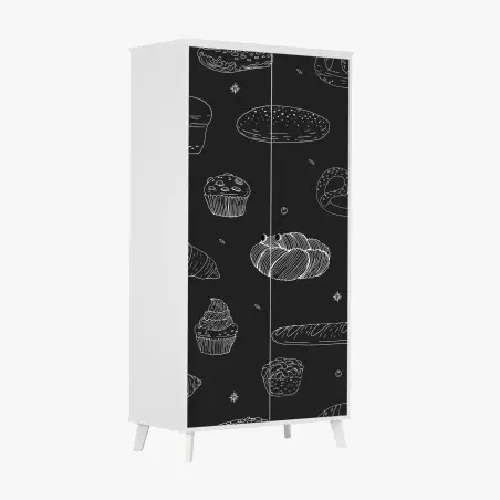 Sticker pour armoire motif pâtisseries au trait blanc sur fond noir – Wallnifity®