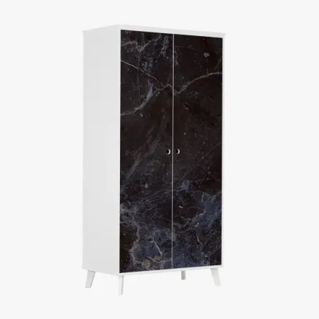 Sticker pour armoire motif marbre noir et bleu aux veines élégantes – Wallnifity®