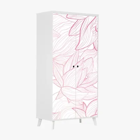 Sticker pour armoire motif floral délicat en fines lignes roses – Wallnifity®
