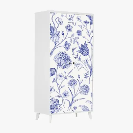 Sticker pour armoire motif floral toile de jouy bleu classique – Wallnifity®
