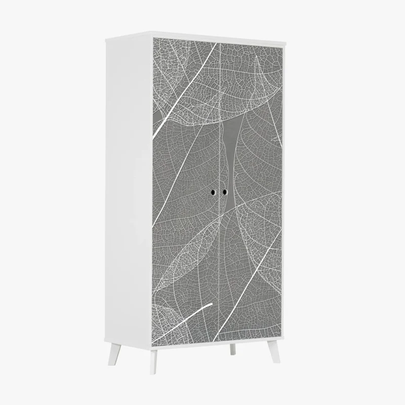 Sticker pour armoire motif feuilles squelettes minimaliste blanc et gris – Wallnifity®
