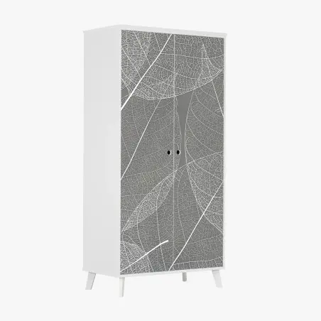 Sticker pour armoire motif feuilles squelettes minimaliste blanc et gris – Wallnifity®