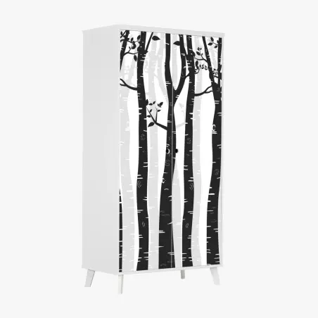 Sticker pour armoire forêt de bouleaux minimaliste en noir et blanc – Wallnifity®