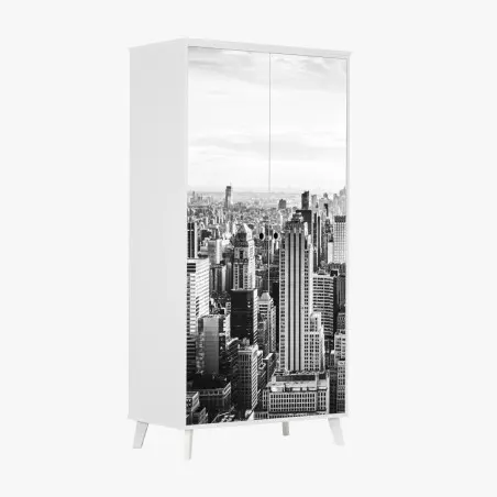 Sticker pour armoire panorama urbain de New York en noir et blanc – Wallnifity®