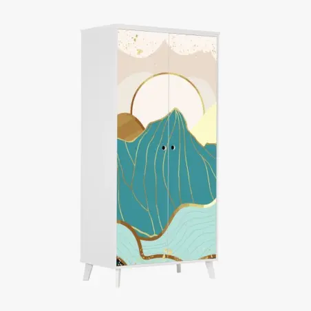 Sticker pour armoire horizon montagneux abstrait aux reflets dorés – Wallnifity®