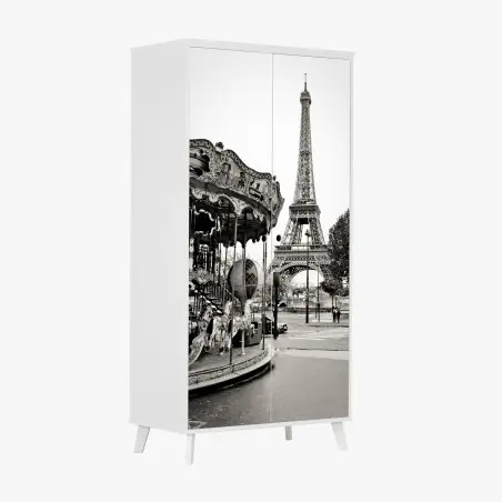 Sticker pour armoire balade parisienne au manège devant la Tour Eiffel – Wallnifity®
