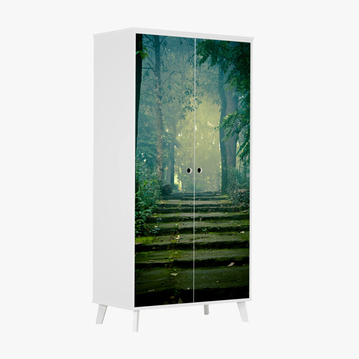 Sticker pour armoire escalier de pierre dans la forêt brumeuse – Wallnifity®
