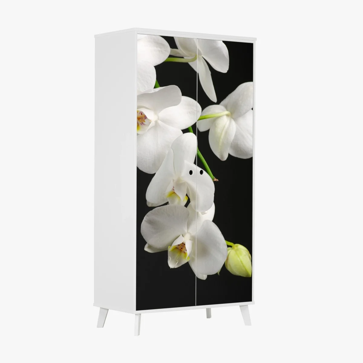 Sticker pour armoire orchidée blanche minimaliste sur fond noir – Wallnifity® Sticker pour armoire orchidée blanche minimaliste sur fond noir – Wallnifity®