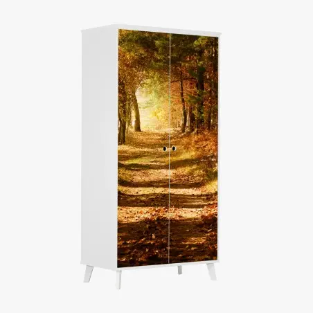 Sticker pour armoire chemin doré en forêt automnale – Wallnifity®