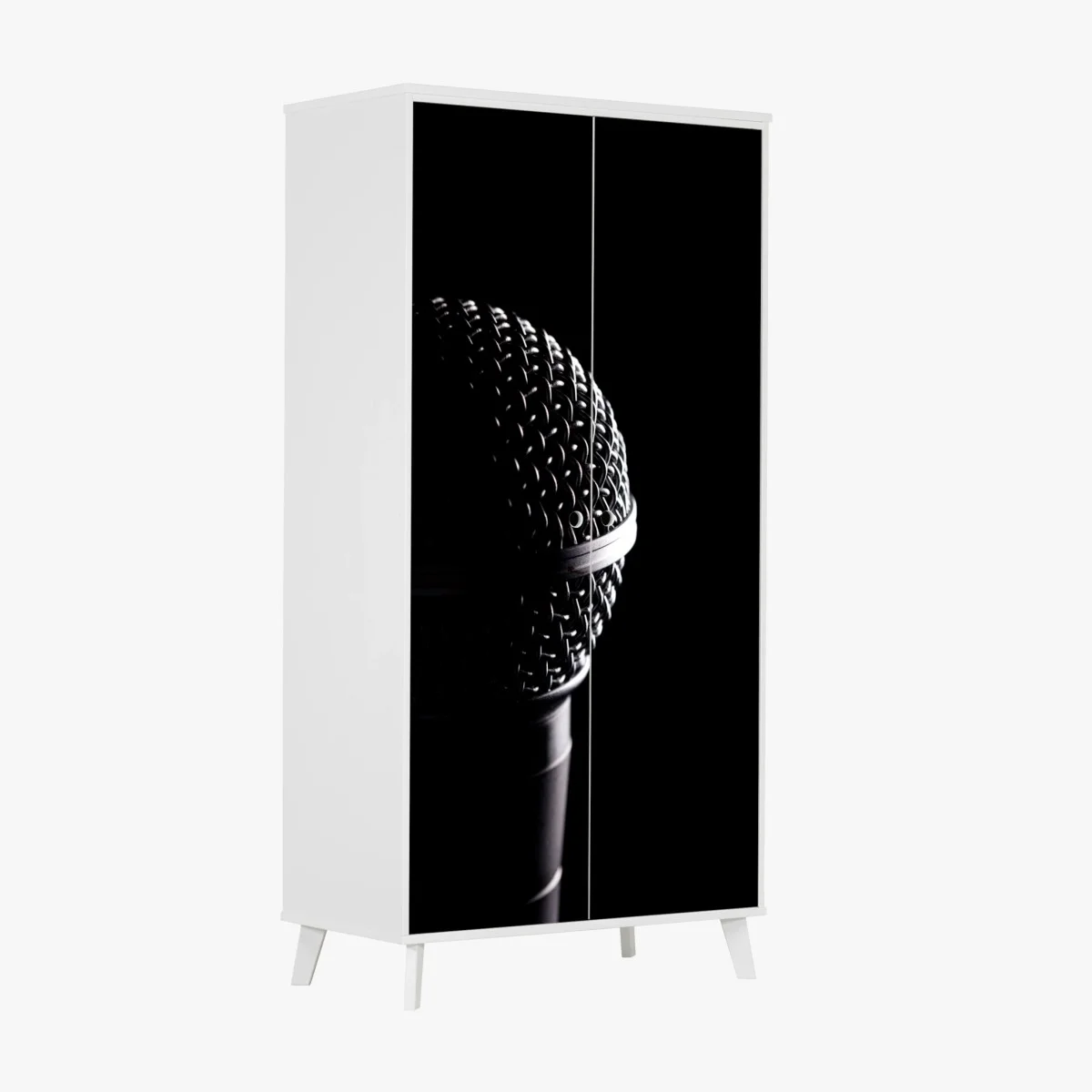 Sticker pour armoire microphone en gros plan sur fond noir – Wallnifity® Sticker pour armoire microphone en gros plan sur fond noir – Wallnifity®