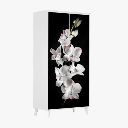 Sticker pour armoire orchidée blanche et rose sur fond noir – Wallnifity®