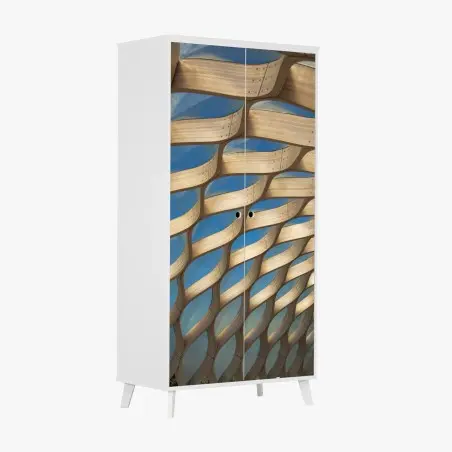 Sticker pour armoire voûte en treillis de bois, ciel de Chicago – Wallnifity®