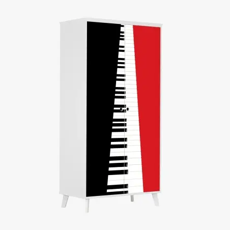 Sticker pour armoire clavier de piano en perspective noir et rouge – Wallnifity®