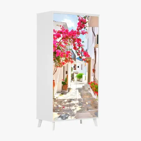 Sticker pour armoire ruelle fleurie au charme méditerranéen – Wallnifity®
