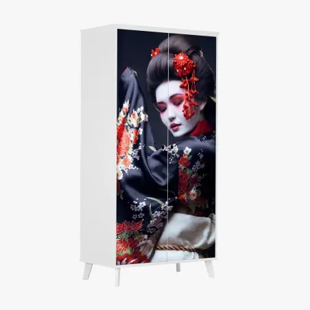 Sticker pour armoire portrait de geisha au kimono floral – Wallnifity®