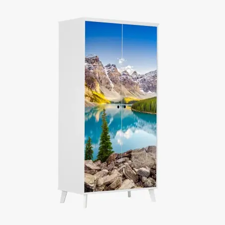 Sticker pour armoire panorama du lac Moraine au coucher du soleil – Wallnifity®