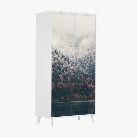 Sticker pour armoire brume automnale sur le lac – Wallnifity®