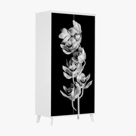 Sticker pour armoire orchidée monochrome élégance botanique – Wallnifity®
