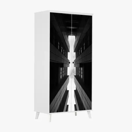 Sticker pour armoire perspective urbaine verticale entre tours – Wallnifity®