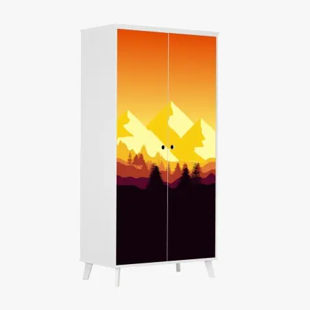 Sticker pour armoire crépuscule doré sur les montagnes stylisées – Wallnifity®