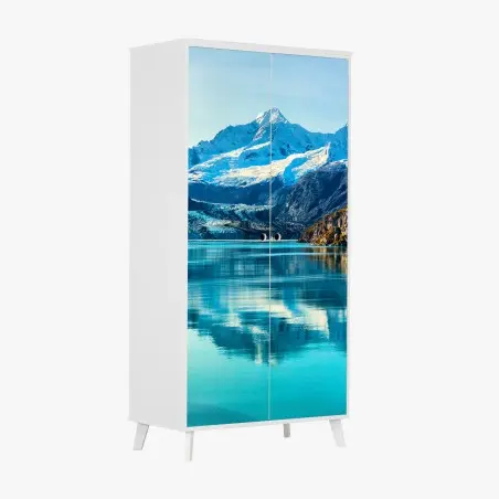 Sticker pour armoire reflets d'un glacier et sommet enneigé – Wallnifity®