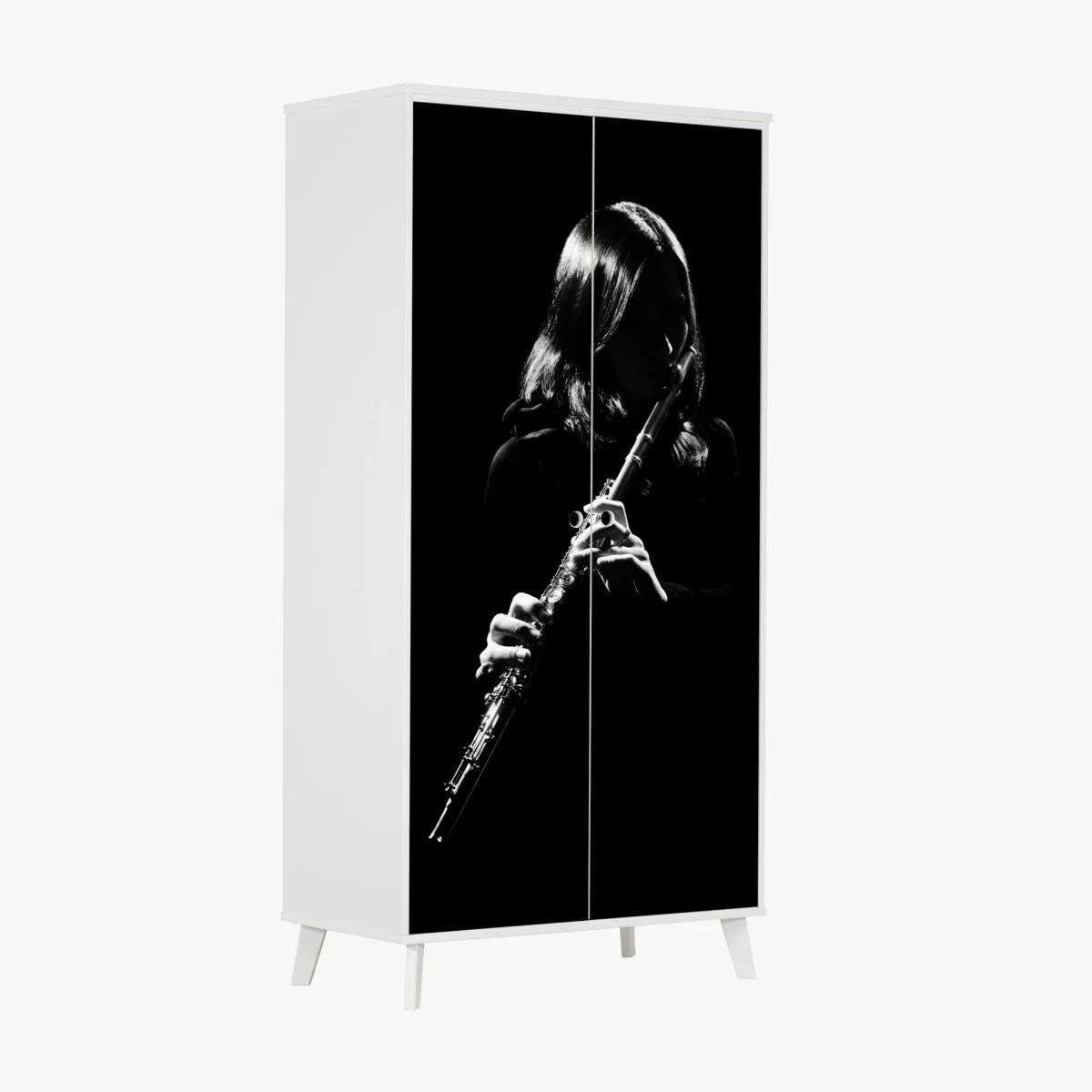 Sticker pour armoire silhouette de flûtiste en clair-obscur – Wallnifity® Sticker pour armoire silhouette de flûtiste en clair-obscur – Wallnifity®