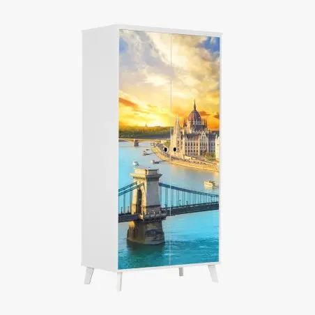 Sticker pour armoire coucher de soleil sur le parlement de Budapest – Wallnifity®