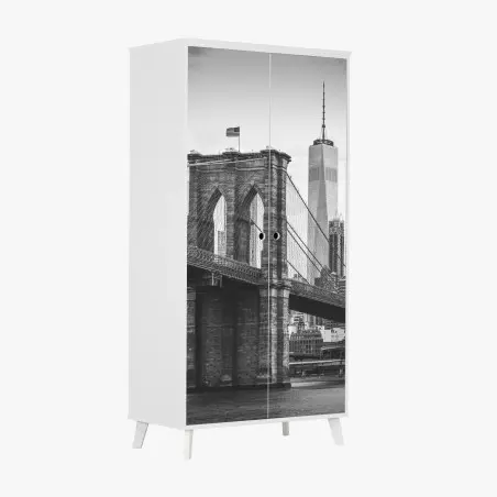 Sticker pour armoire pont de Brooklyn et skyline de New York en noir et blanc – Wallnifity®