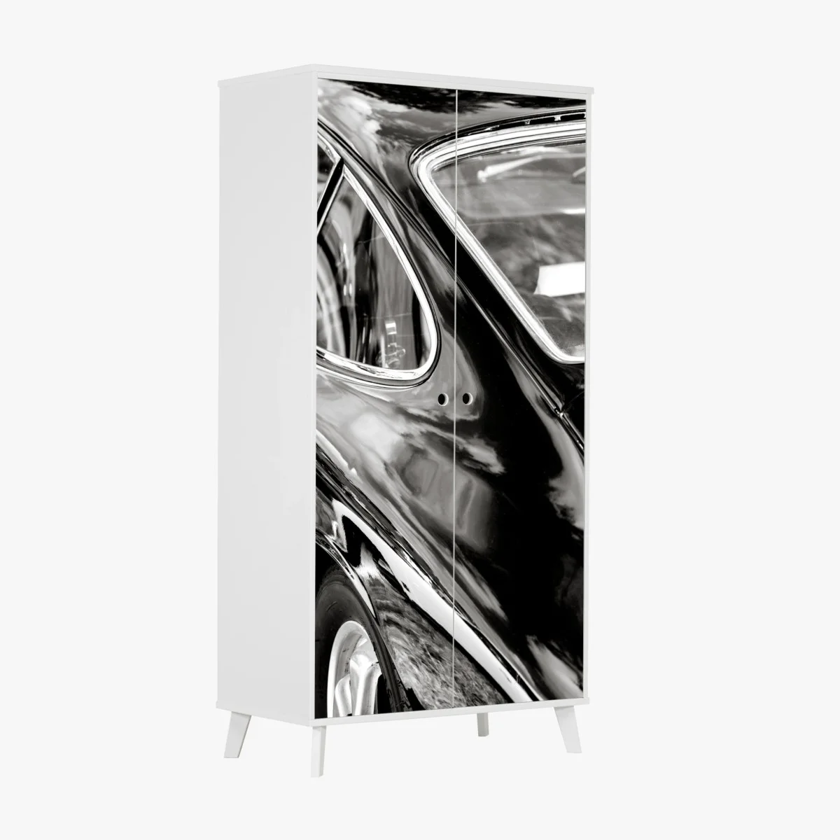 Sticker pour armoire élégantes courbes d'une voiture classique en noir et blanc – Wallnifity® Sticker pour armoire élégantes courbes d'une voiture classique en noir et blanc – Wallnifity®