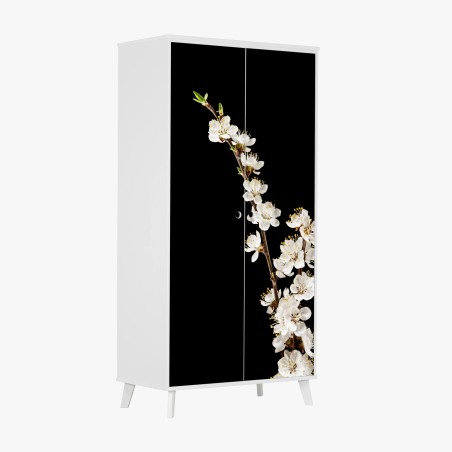 Sticker pour armoire branche d'abricotier en fleurs sur fond noir – Wallnifity®