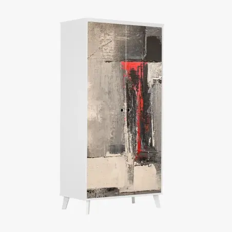 Sticker pour armoire accent rouge sur texture grise – Wallnifity®