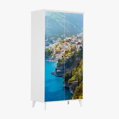 Sticker pour armoire vue panoramique de Positano sur la côte d'Amalfi – Wallnifity®
