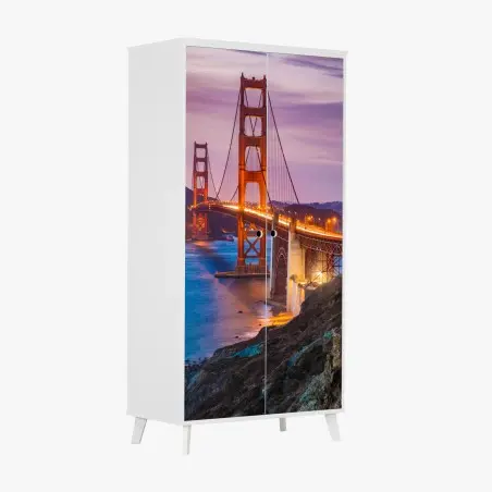 Sticker pour armoire vue emblématique du Golden Gate au crépuscule – Wallnifity®