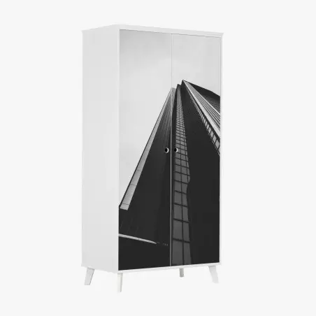 Sticker pour armoire perspective monumentale d'un gratte-ciel en noir et blanc – Wallnifity®