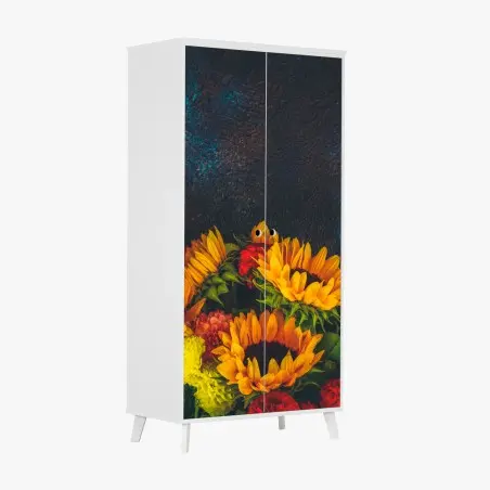 Sticker pour armoire bouquet de tournesols lumineux sur fond texturé – Wallnifity®