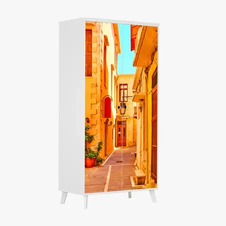Sticker pour armoire ruelle ensoleillée à Rethymno, Crète – Wallnifity®