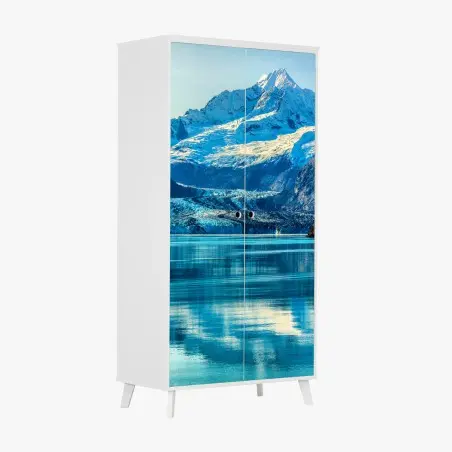 Sticker pour armoire panorama alpin : glacier et reflets turquoise – Wallnifity®