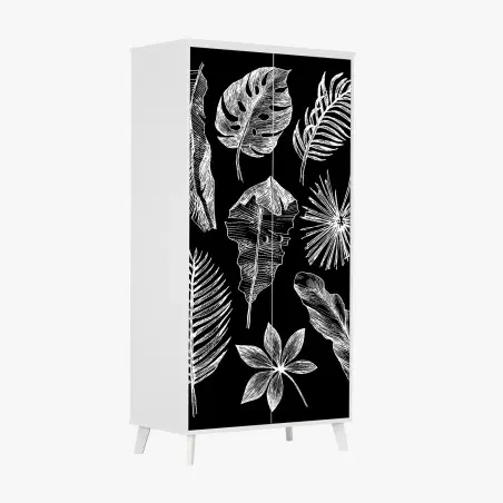 Sticker pour armoire motifs de feuilles tropicales en croquis blanc et noir – Wallnifity®