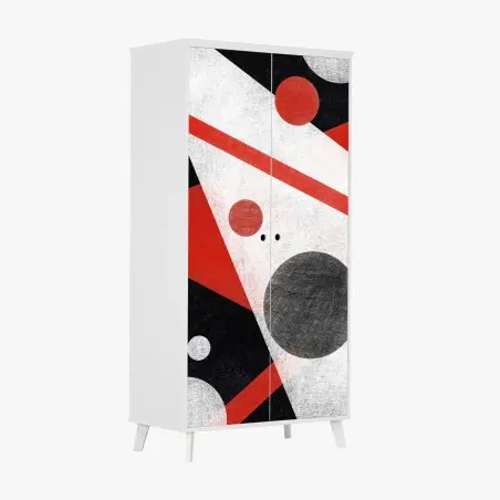 Sticker pour armoire composition géométrique rouge, noire et blanche – Wallnifity®