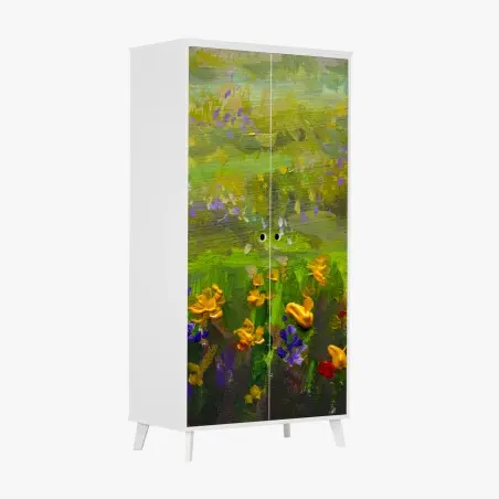Sticker pour armoire champ de fleurs impressionniste aux touches colorées – Wallnifity®