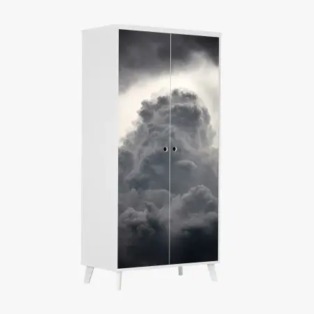 Sticker pour armoire colonne nuageuse orageuse en nuances de gris – Wallnifity®