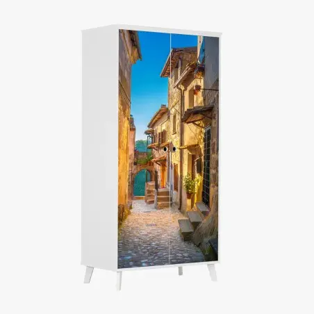 Sticker pour armoire ruelle médiévale au coucher de soleil Toscane – Wallnifity®